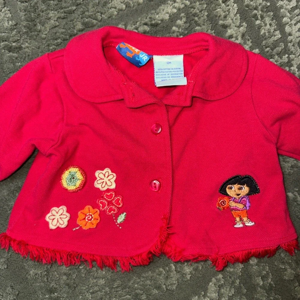 Vintage Y2K Dora the Explorer Red Fringe Embroidered Jacket 12M 2003 Viacom